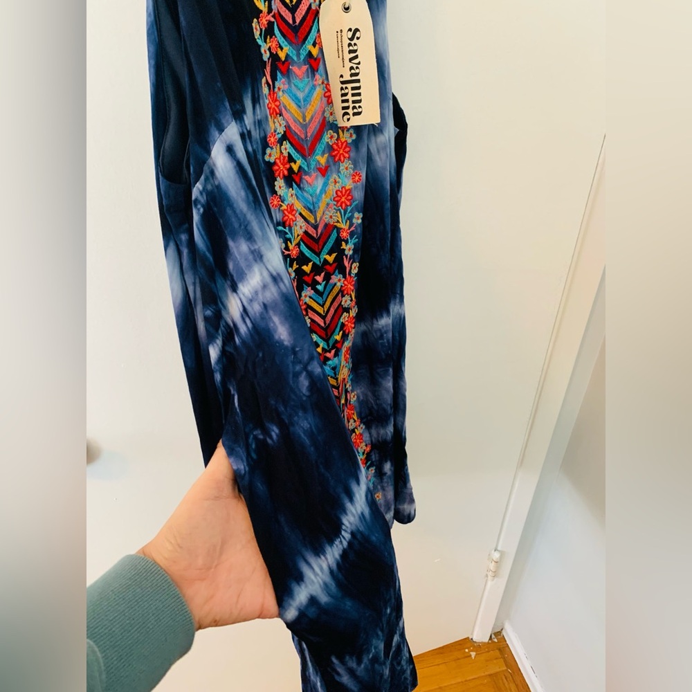 Savanna Jane Blue Tie Dye Embroidered Dress 1X - Picture 7 of 7